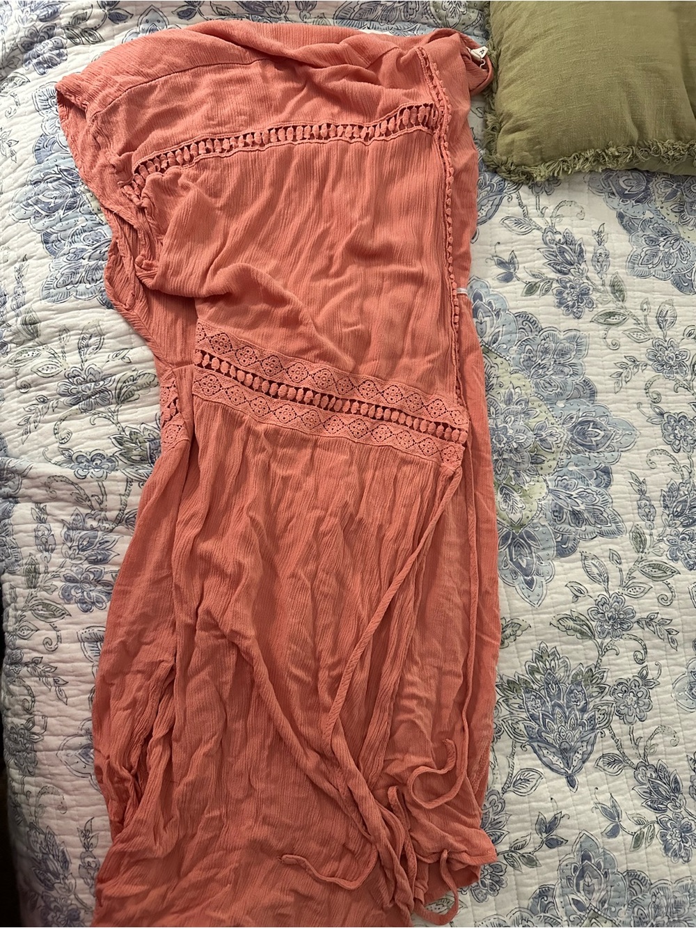 Boho Crochet Trim Kimono Cardigan in Coral